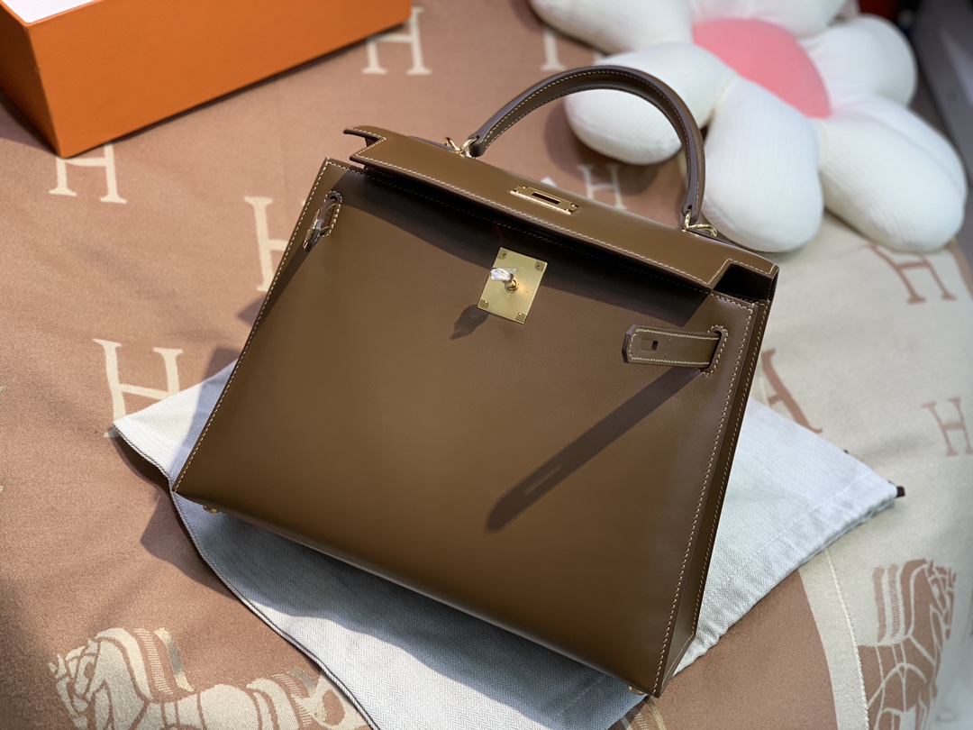 Hermes Kelly 28cm Handbag Shoulder Bag in Alezan Box Leather